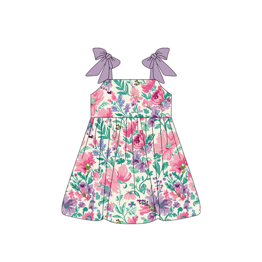 4.4 GSD2464 Baby Girls Bows Strap Lavender Pink Floral Knee Length Dresses Pre order