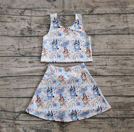 4.18 GSD2469 Baby Girls Sleeveless Cartoon Dogs Rainbows Top Skort Yoga Set Pre order