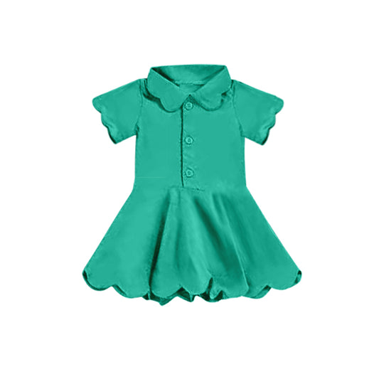 4.8 GSD2472 Baby Girls Dark Green Short Sleeves Button Yoga Knee Length Dresses Pre order