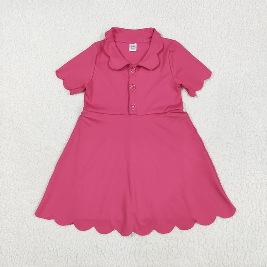 6.5 RTS NO MOQ Summer Baby Girls Dresses GSD2474 Pink Short Sleeves Button Yoga Knee Length Dresses