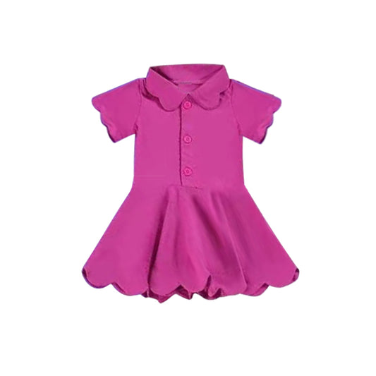 4.8 GSD2476 Baby Girls Hot Pink Short Sleeves Button Yoga Knee Length Dresses Pre order