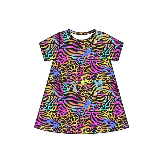 4.8 GSD2479 Baby Girls Short Sleeves Colorful Stripes Knee Length Dresses Pre order