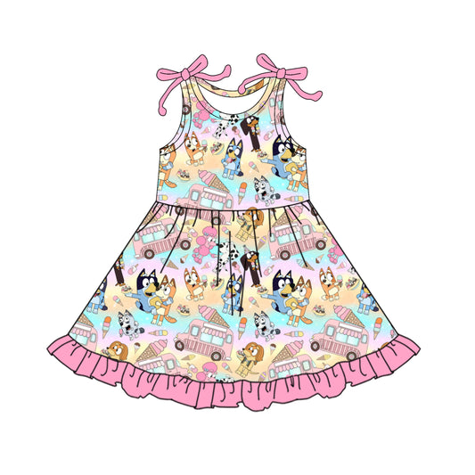 4.11 GSD2485 Baby Girls Pink Bows Sleeveless Cartoon Dogs Ice Cream Knee Length Dresses Pre order