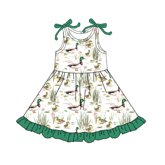 4.11 GSD2486 Baby Girls Green Bows Sleeveless Ducks Knee Length Dresses Pre order