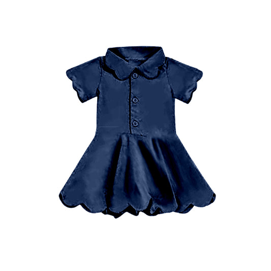 4.11 GSD2487 Baby Girls Navy Short Sleeves Button Yoga Knee Length Dresses Pre order