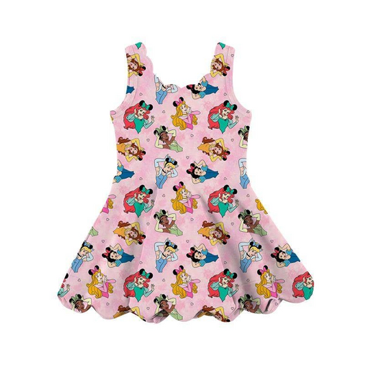 4.11 GSD2491 Baby Girls Pink Sleeveless Cartoon Princess Stars Yoga Knee Length Dresses Pre order