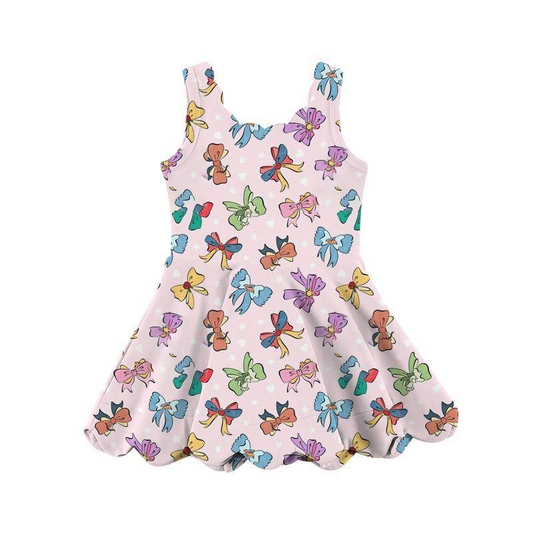 4.11 GSD2492 Baby Girls Pink Sleeveless Colorful Bows Yoga Knee Length Dresses Pre order