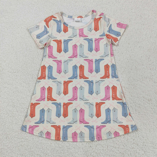 5.26 RTS NO MOQ Summer Baby Girls Dresses GSD2497 Short Sleeves Colorful Boots Knee Length Dresses