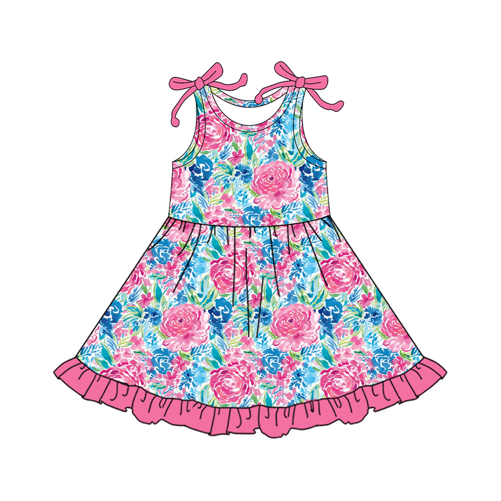 4.15 GSD2509 Baby Girls Sleeveless Pink Watercolor Flowers Knee Length Dress Pre order