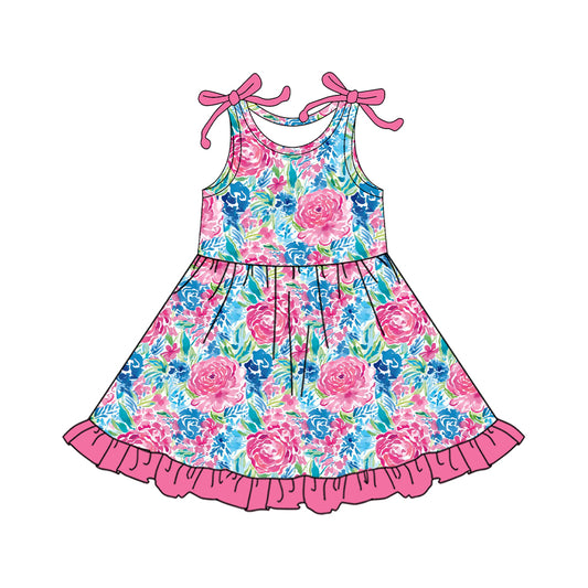 4.15 GSD2509 Baby Girls Sleeveless Pink Watercolor Flowers Knee Length Dress Pre order