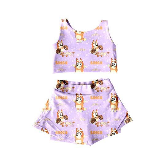 4.15 GSD2510 Baby Girls Lavender Sleeveless Cartoon Dogs Top Shorts Skirts Outfits Preorder