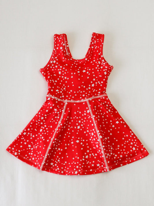 4.15 GSD2511 Baby Girls Red Sleeveless Stars Yoga Skorts Knee Length Dresses Pre order