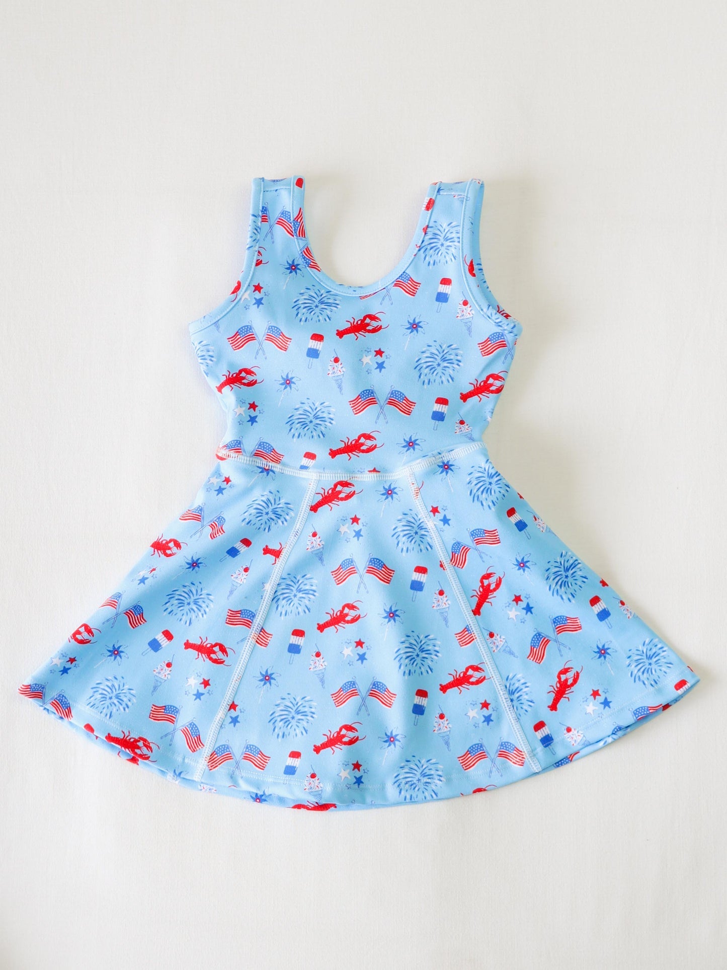 4.15 GSD2513 Baby Girls Sleeveless Flags Firework 4th Of July Knee Length Dresses Pre order