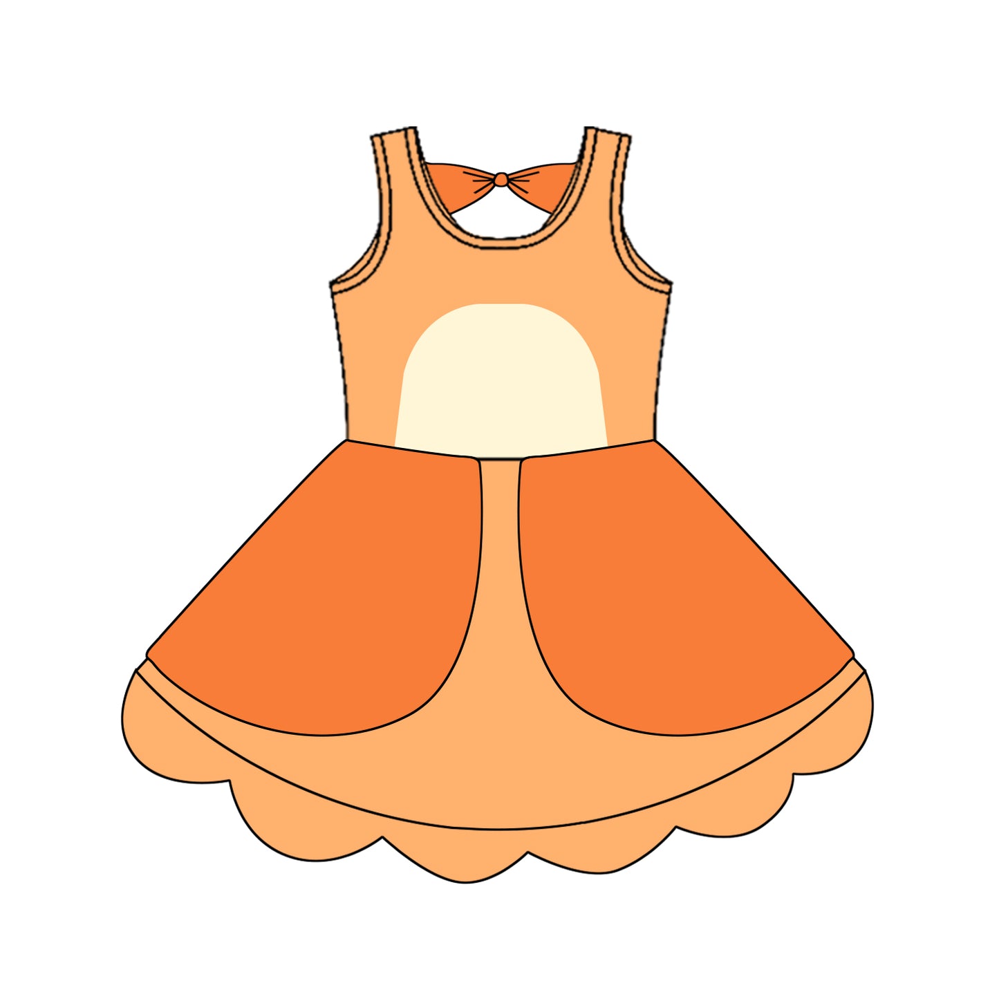 4.16 GSD2514 Baby Girls Sleeveless Orange Cartoon Dogs Knee Length Dress Pre order