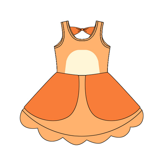 4.16 GSD2514 Baby Girls Sleeveless Orange Cartoon Dogs Knee Length Dress Pre order