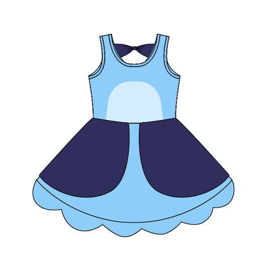 4.16 GSD2515 Baby Girls Sleeveless Blue Cartoon Dogs Knee Length Dress Pre order