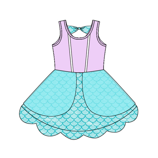 4.16 GSD2516 Baby Girls Lavender Sleeveless Blue Mermaid Knee Length Dress Pre order