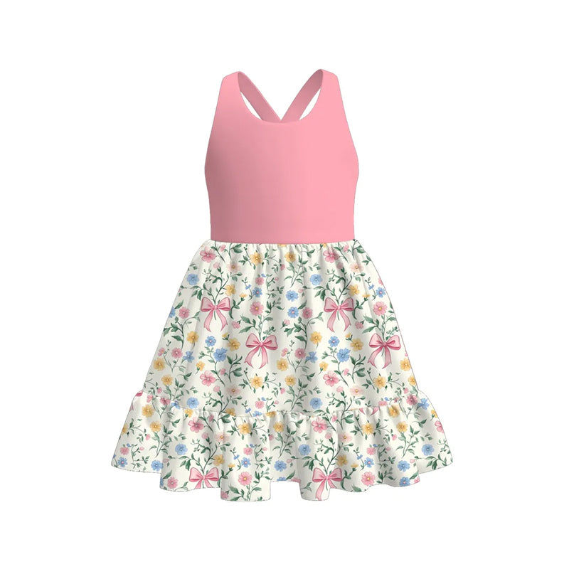 4.16 GSD2525 Baby Girls Pink Sleeveless Bows Floral Knee Length Dress Pre order