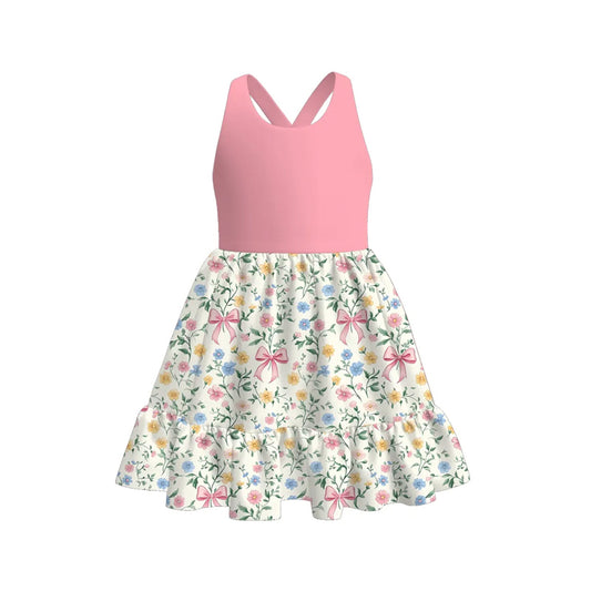 4.16 GSD2525 Baby Girls Pink Sleeveless Bows Floral Knee Length Dress Pre order