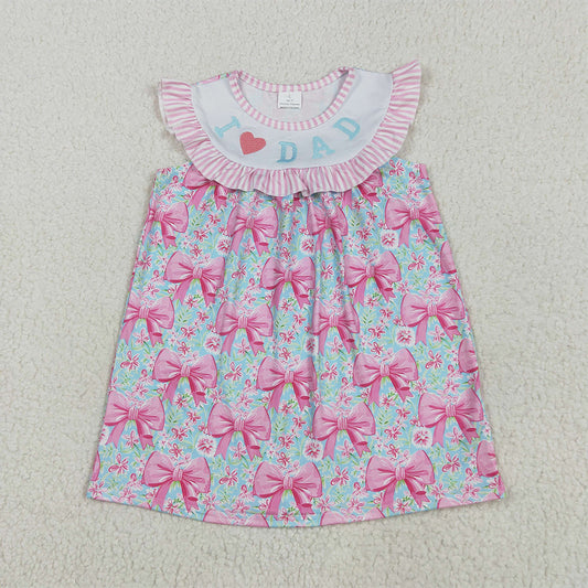 5.16 RTS NO MOQ Summer Baby Girls Dresses GSD2534 Pink I Love Dad Floral Bows Knee Length Dresses
