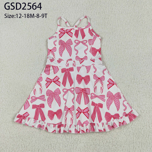 6.12 RTS NO MOQ Summer Baby Girls Dresses GSD2564 Strap Hot Pink Bows Plaid Activity Wear Yoga Knee Length Dresses