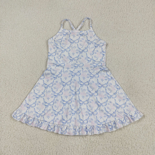 6.2 RTS NO MOQ Summer Baby Girls Dresses GSD2580 Strap Blue Bows Floral Yoga Ruffle Athletic Dresses Regular price$9.50 USD