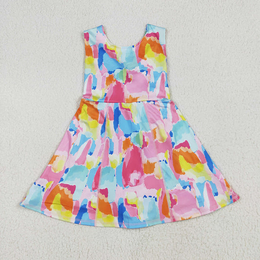 6.18 RTS NO MOQ Summer Baby Girls Dresses GSD2629 Sleeveless Watercolor Yoga Short Knee Length Dresses