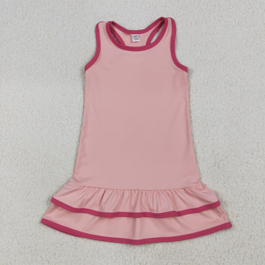 7.15 RTS NO MOQ Summer Baby Girls Dresses GSD2630 Pink Sleeveless Ruffle Yoga Knee Length Dresses