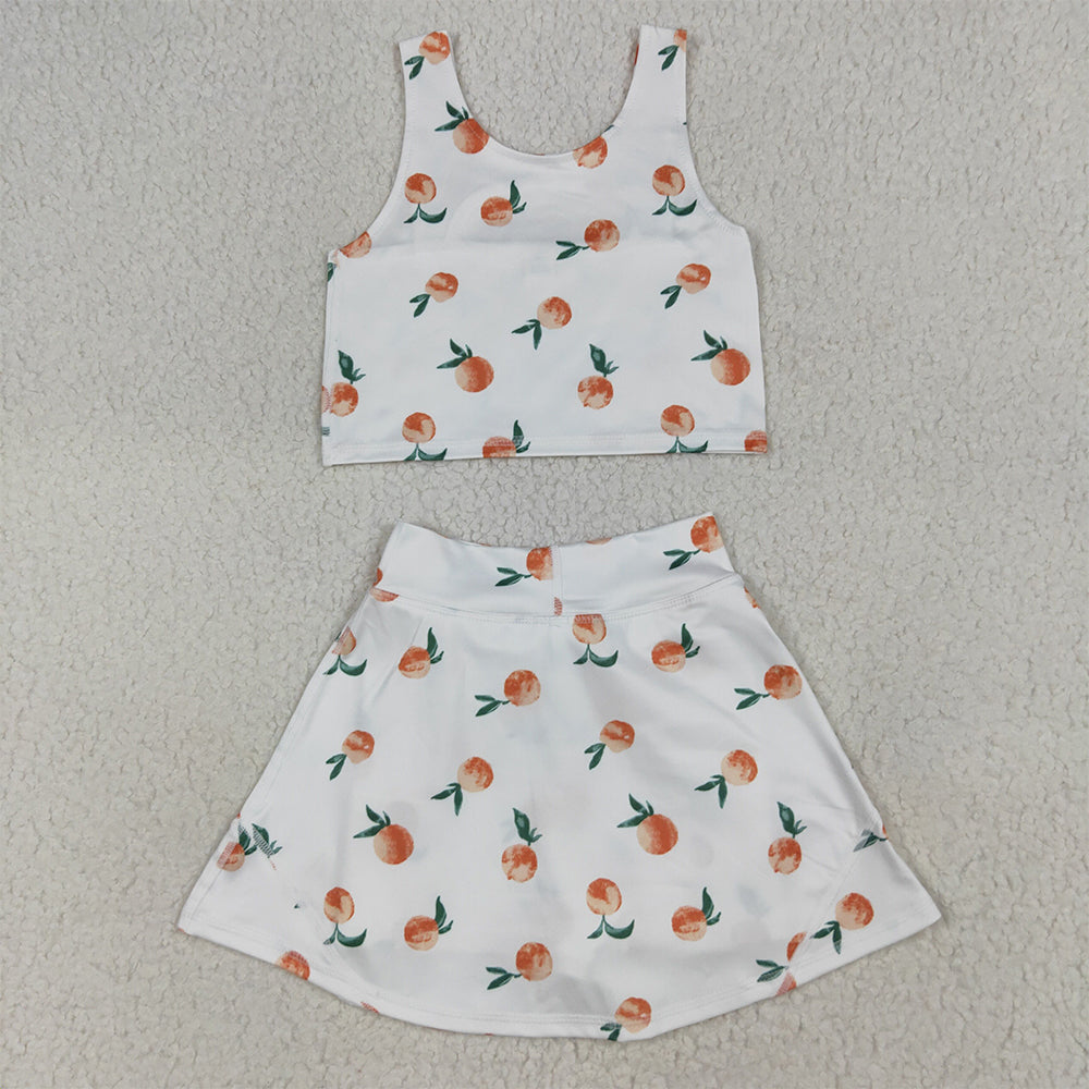 7.15 RTS NO MOQ Baby Girls Summer Kids Sets GSD2738 White Peach Top Skirts Active Wear Clothes Sets