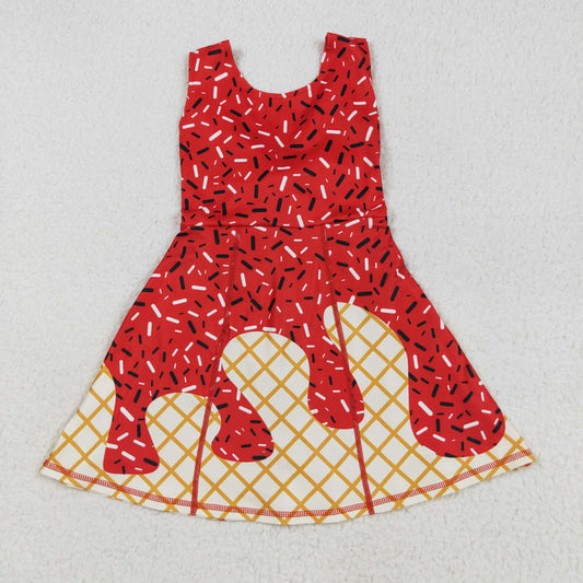 7.29 RTS NO MOQ Summer Baby Girls Dresses GSD2748 Red Drip Sleeveless Shorts Team Yoga Active Knee Length Dresses