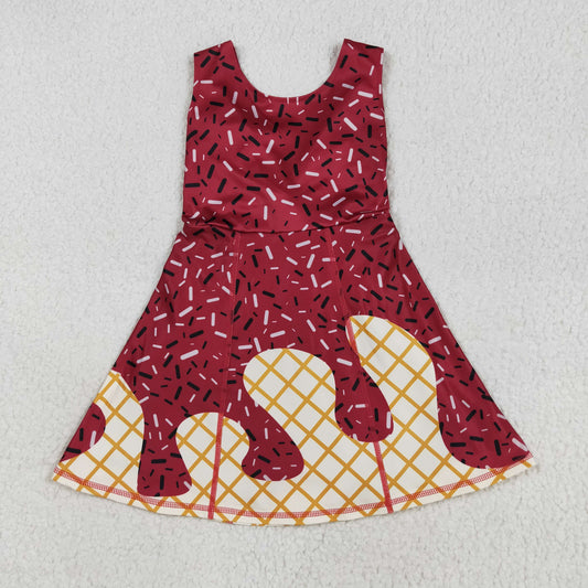 8.12 RTS NO MOQ Summer Baby Girls Dresses GSD2749 Dark Red Drip Sprinkles Shorts Team Yoga Active Knee Length Dresses