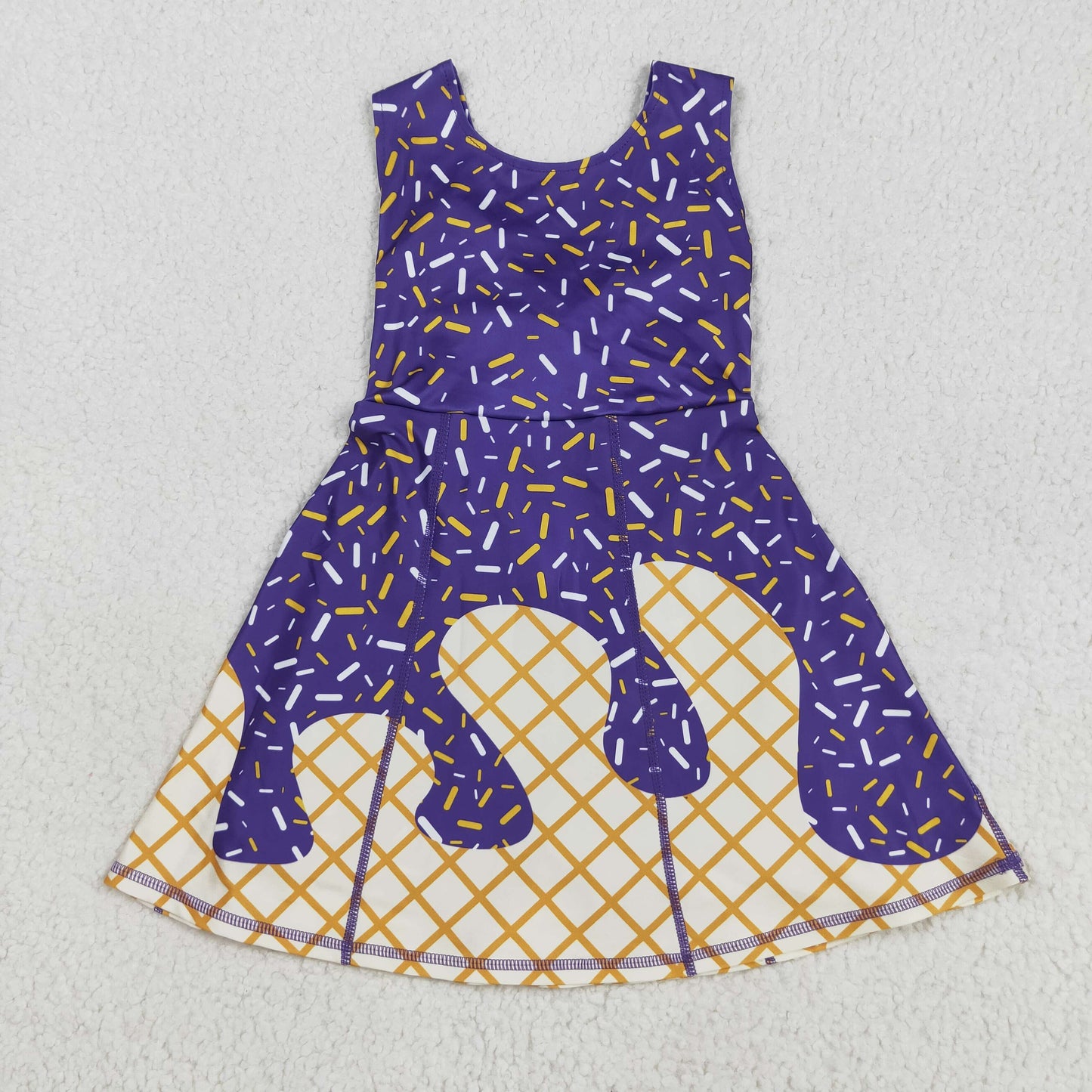8.12 RTS NO MOQ Summer Baby Girls Dresses GSD2752 Purple Drip Sleeveless Shorts Team Yoga Active Knee Length Dresses