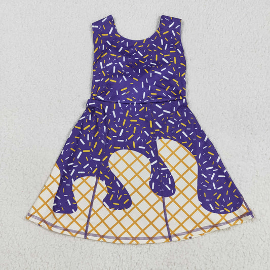 8.12 RTS NO MOQ Summer Baby Girls Dresses GSD2752 Purple Drip Sleeveless Shorts Team Yoga Active Knee Length Dresses