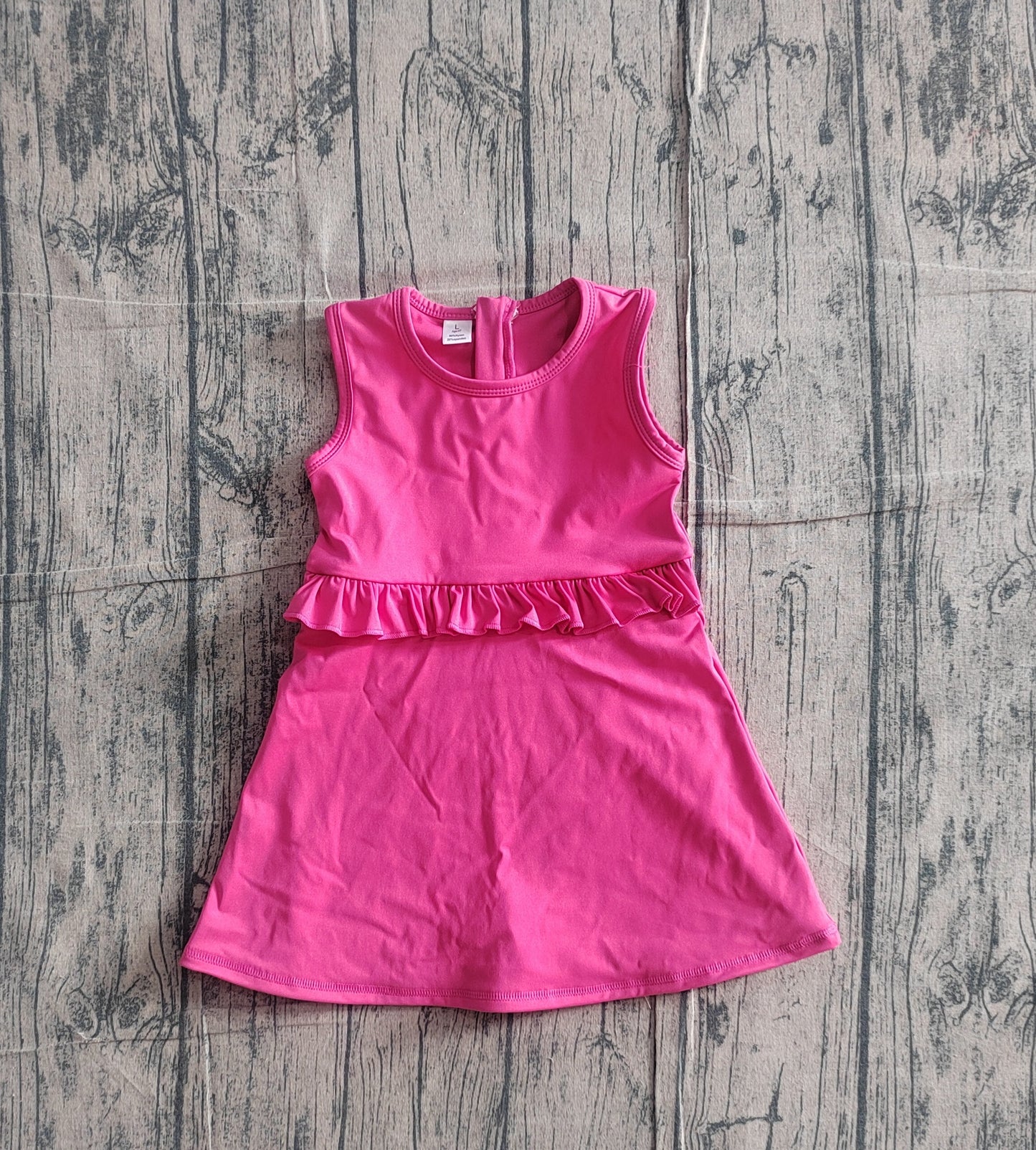 ( No moq ) Preorder Baby Girls Kids Pink Sleeveless Ruffle Yoga Shorts Knee Length Dress