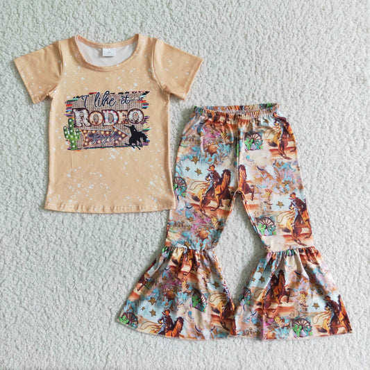 GSPO0022  Rodeo Girl Summer Shorts Sleeve Sets Kid Clothing