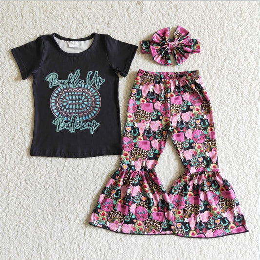 GSPO0039 Black Cute Summer Children Clothing Kid Summer Boutique Outfits