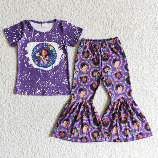 GSPO0043 Purple Cartoon Girls Summer Children Clothing Kid Summer Boutique Outfits