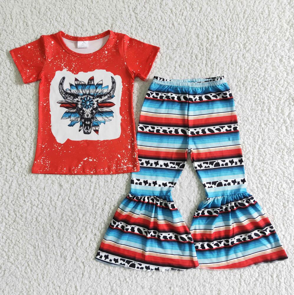 GSPO0052 Red Cow Girls Summer Children Clothing Kid Summer Boutique Outfits