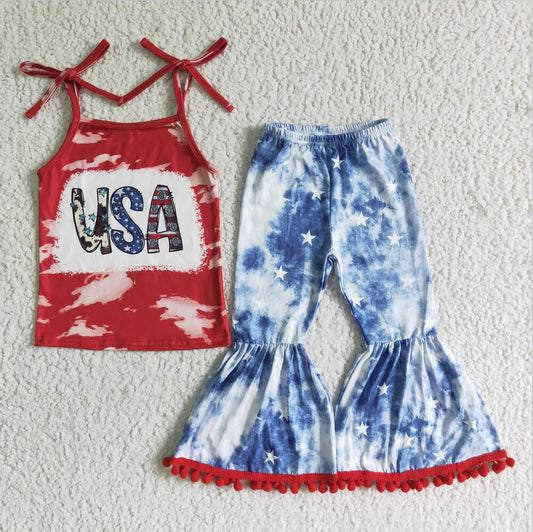 GSPO0068 USA Girls Summer Children Clothing Sets Kid Summer Boutique Outfits