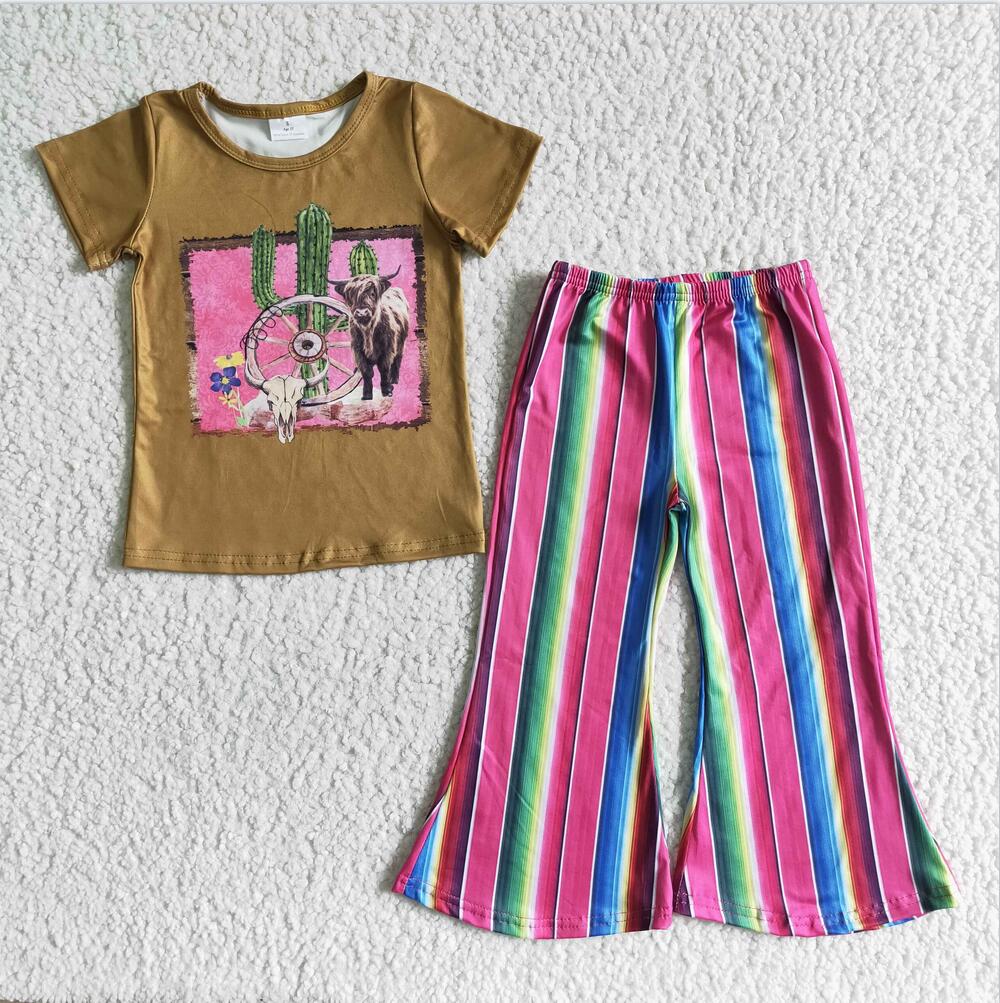 GSPO0069 Stripe Girls Summer Children Clothing Kid Summer Boutique Outfits