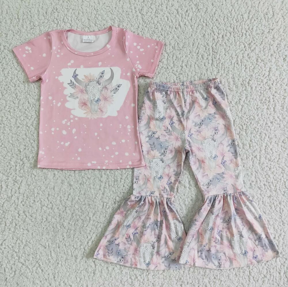 GSPO0072 Pink Cow Cute Summer Children Clothing Kid Summer Boutique Outfits