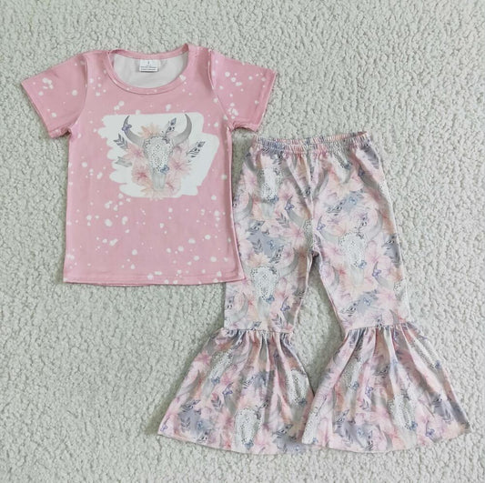 GSPO0072 Pink Cow Cute Summer Children Clothing Kid Summer Boutique Outfits