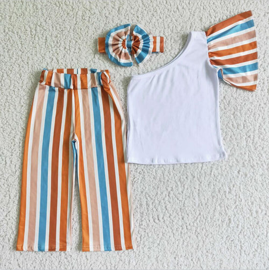GSPO0076 Stripe Girls Summer Children Clothing Sets Kid Summer Boutique Outfits