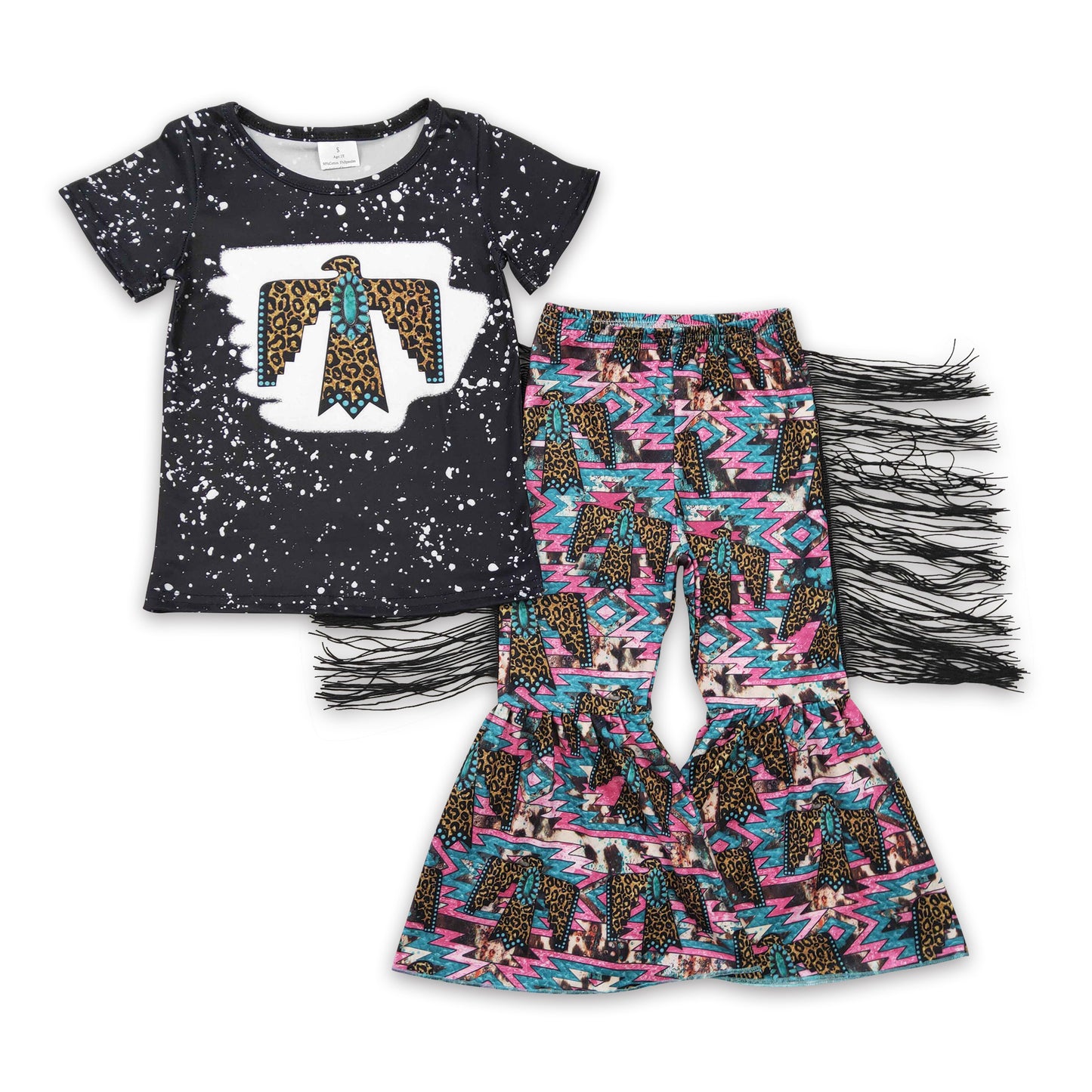 7.19 RTS NO MOQ Baby Girls Summer Sets GSPO0209 Western Tassel Bird Bell Pants Sets