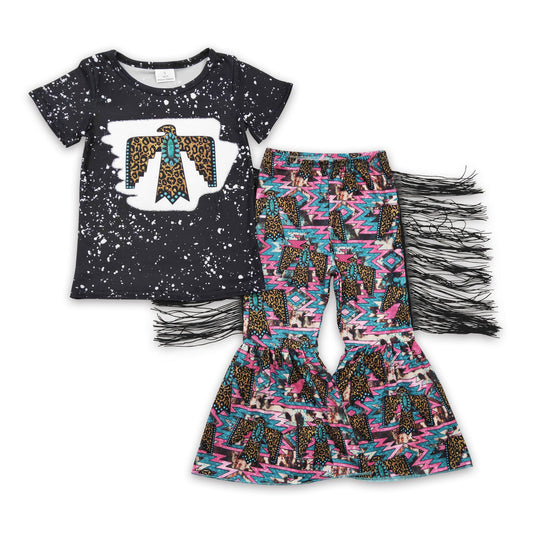 7.19 RTS NO MOQ Baby Girls Summer Sets GSPO0209 Western Tassel Bird Bell Pants Sets