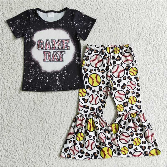 RTS NO MOQ Baby Girls Summer Kids Sets Game Day Softball Baseball Leopard Girls Team Clothes Sets