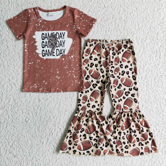 7.5 RTS NO MOQ Baby Girls Summer Sets GSPO0216 Gameday Football Bell Pants Clothes Sets
