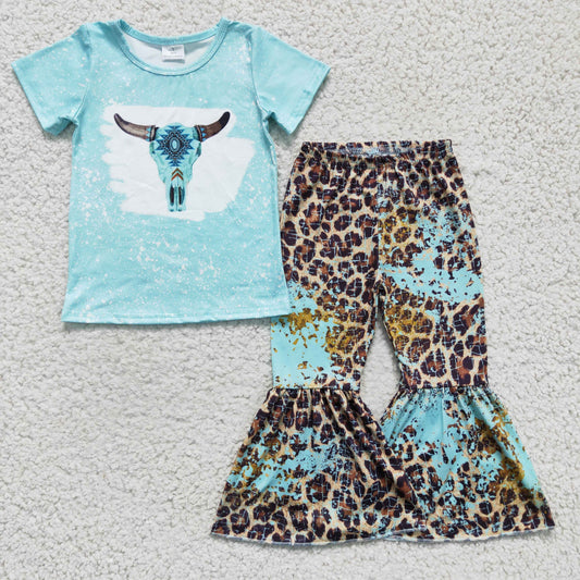 RTS NO MOQ Baby Girls Summer Sets GSPO0248 Western Cow Bell Leopard pants clothes sets