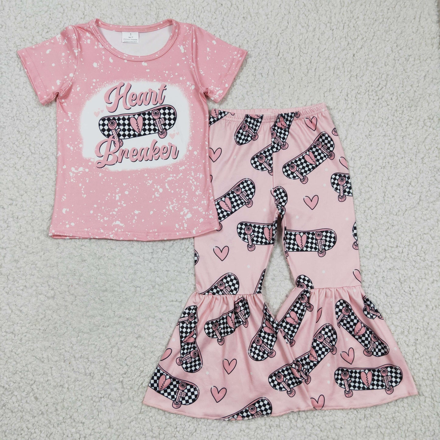 RTS NO MOQ Baby Girls Summer Sets GSPO0320 Heart Breaker Skateboard Pink Scooter Bell Pants Sets