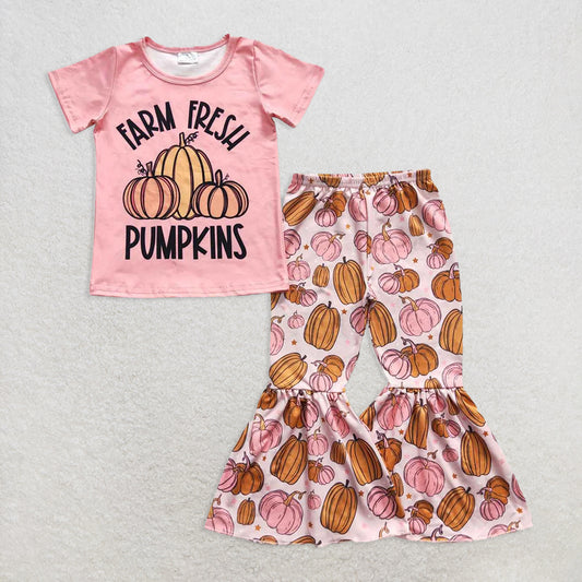 7.4 RTS NO MOQ Baby Girls Summer Kids Sets GSPO0607 Pumpkin Bell Bottom Pants Sets